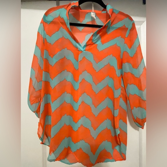 Tops - Boutique line chevron orange/turquoise tunic